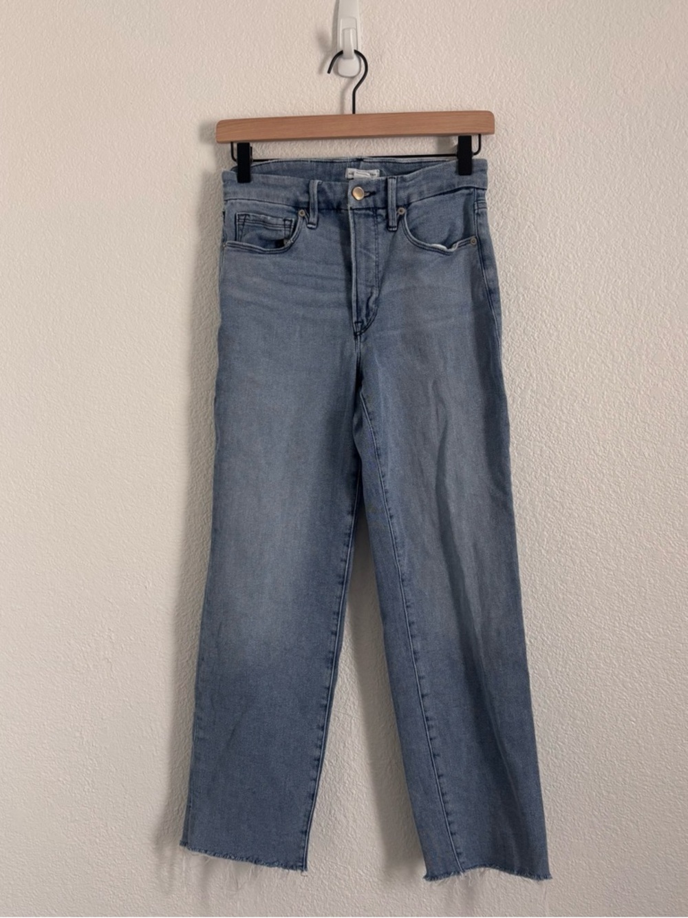 Good American Women's Size 4/27 Blue Good Legs Straight Raw Hem Jeans